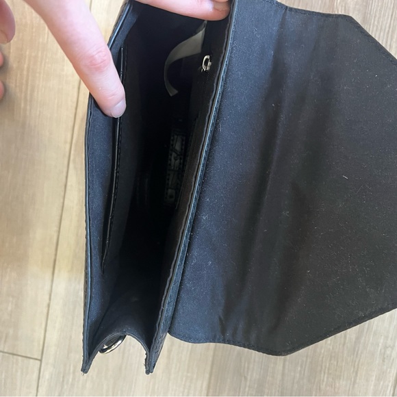 WeWoreWhat Black Croc Leather Purse w Brown/Silver Beads- Removable Strap - Picture 2 of 7